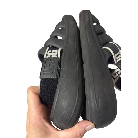 UGG Womens Size 6 Black Rubber Slide Sandals With Elastic Logo Straps For Comfor - Picture 6 of 7